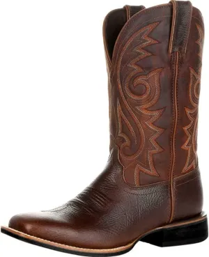 Men's Cowboy Boots,Men's Fashion High Tube Embroidery Retro Leather Boots Wide-head Western Cowboy Boots Middle Tube Thick Boots