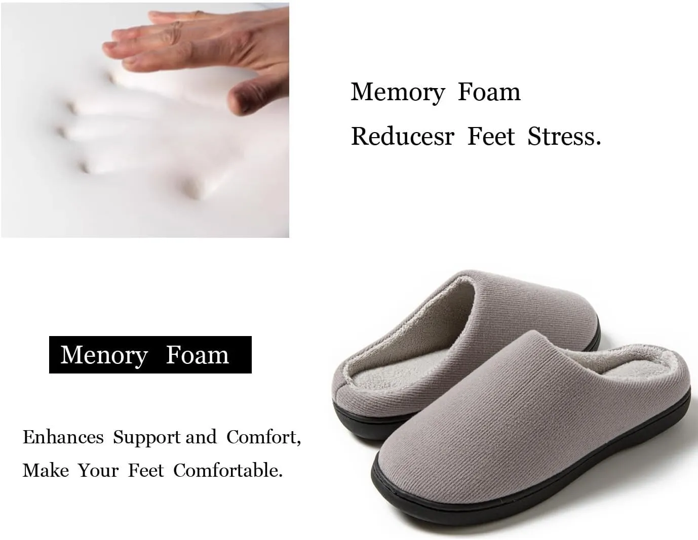 Mens Indoor Slippers Memory Foam Cozy Slip Home Shoes Flats Breathable Lightweight Washable Non Skid Rubber Soles