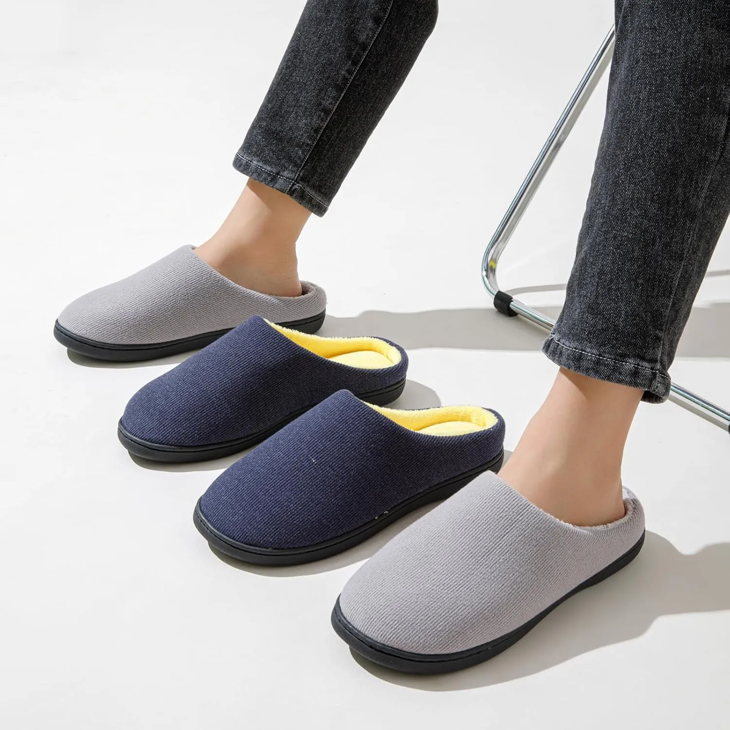 Mens Indoor Slippers Memory Foam Cozy Slip Home Shoes Flats Breathable Lightweight Washable Non Skid Rubber Soles