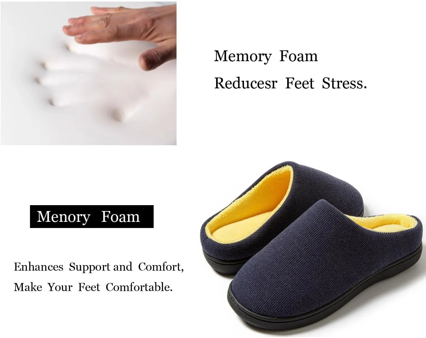 Mens Indoor Slippers Memory Foam Cozy Slip Home Shoes Flats Breathable Lightweight Washable Non Skid Rubber Soles