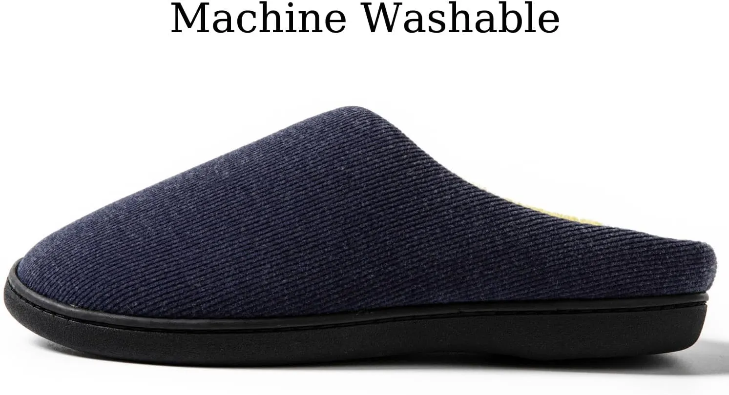 Mens Indoor Slippers Memory Foam Cozy Slip Home Shoes Flats Breathable Lightweight Washable Non Skid Rubber Soles