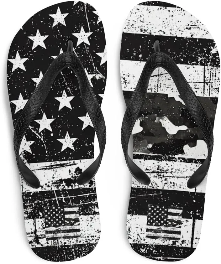 Men's Urban Black American Flag Flip Flops - Stylish Casual Summer Beach Sandals