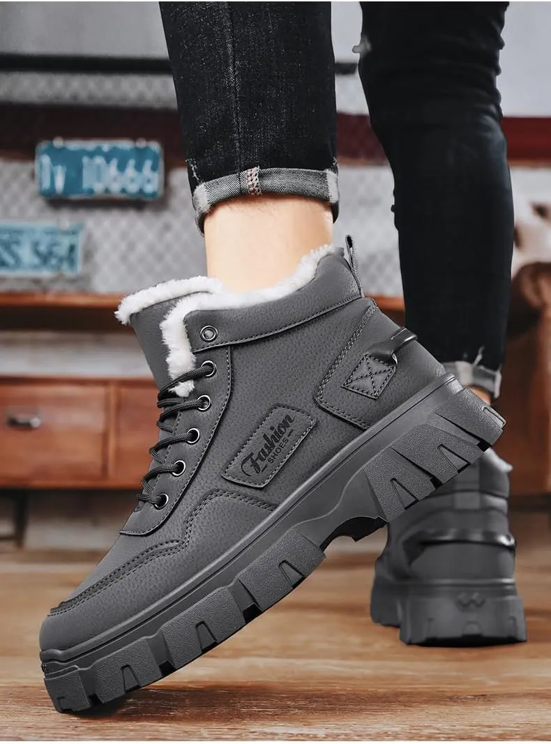 Men's Winter Snow Boots - Ankle Hiking Shoes with Warm Lining, Waterproof and Insulated Work Boots