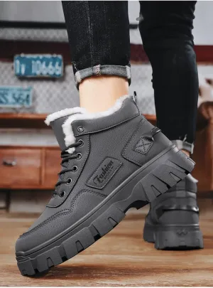 Men's Winter Snow Boots - Ankle Hiking Shoes with Warm Lining, Waterproof and Insulated Work Boots