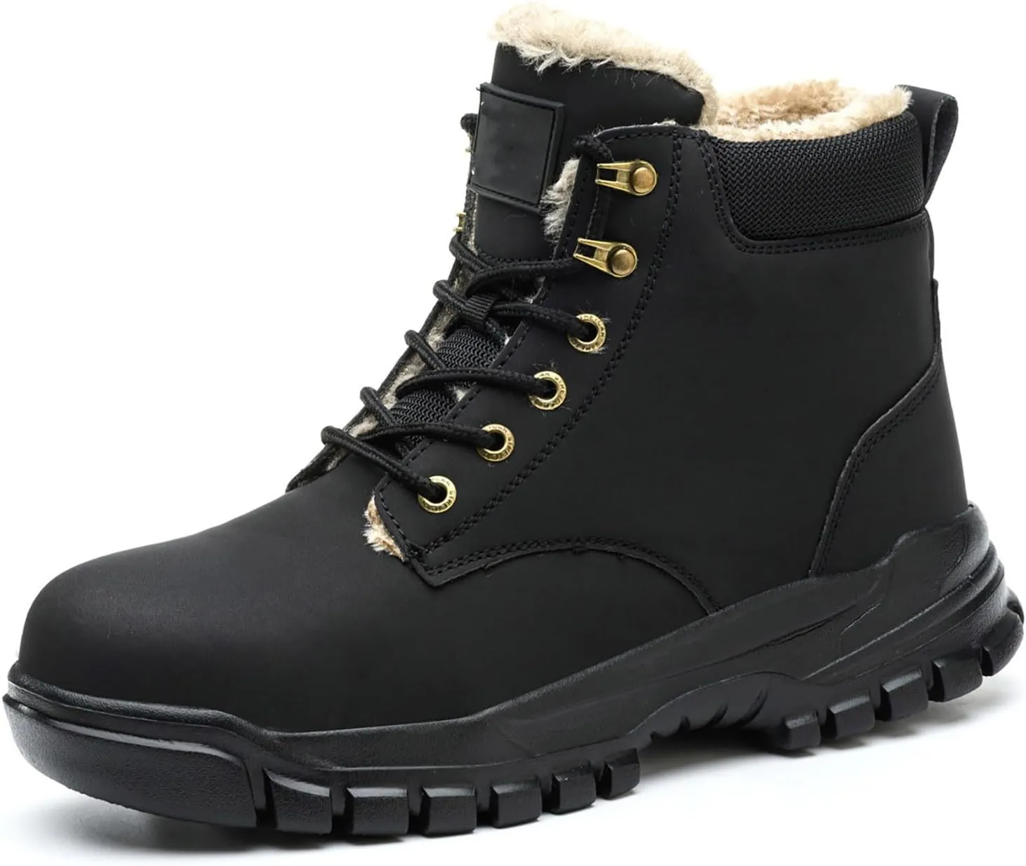 Mens Work Boots Composite Hiking Sneakers with Warm Fur Lining Womens Working Shoes Soft Toe Mid Waterproof Outdoor Botas Lightweight Hike Grounded Footwear