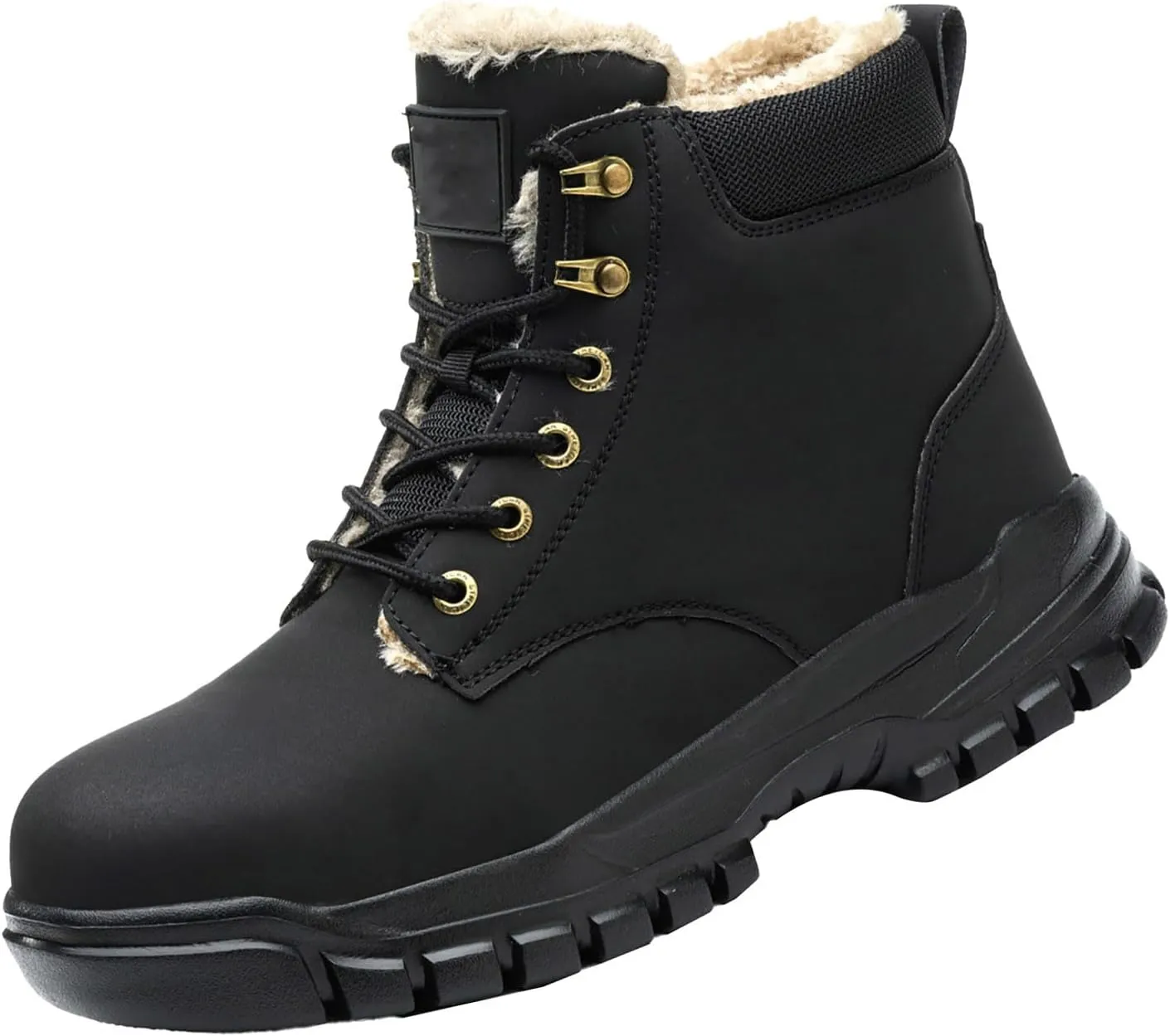 Mens Work Boots Composite Hiking Sneakers with Warm Fur Lining Womens Working Shoes Soft Toe Mid Waterproof Outdoor Botas Lightweight Hike Grounded Footwear