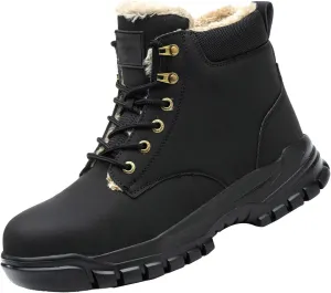 Mens Work Boots Composite Hiking Sneakers with Warm Fur Lining Womens Working Shoes Soft Toe Mid Waterproof Outdoor Botas Lightweight Hike Grounded Footwear
