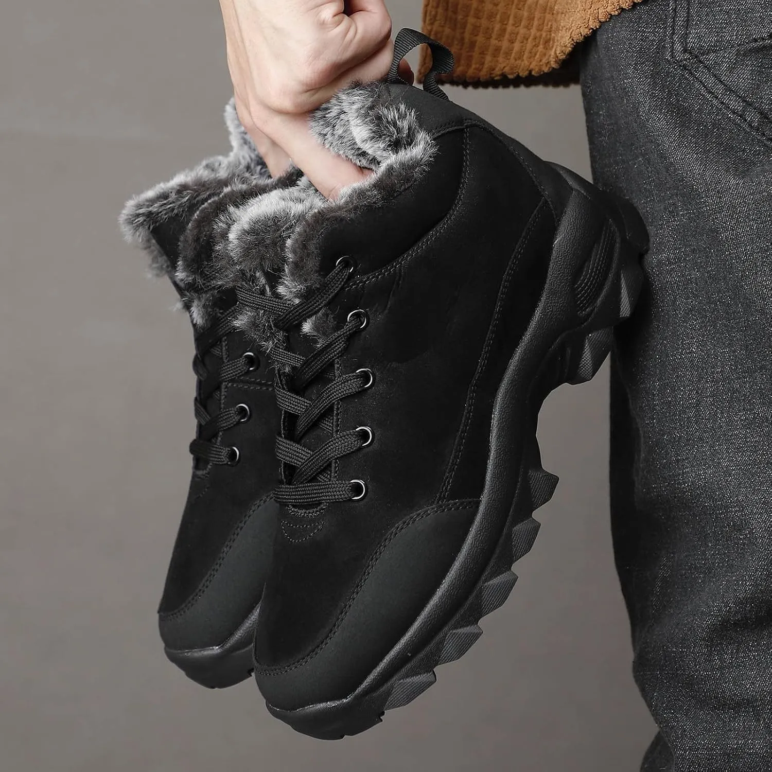 Men's Work Boots Composite Toe Hiking Sneakers with Warm Fur Lining Women's Workout Shoes Comfortable Waterproof Work Shoes Non-Slip Hike Grounded Footwear