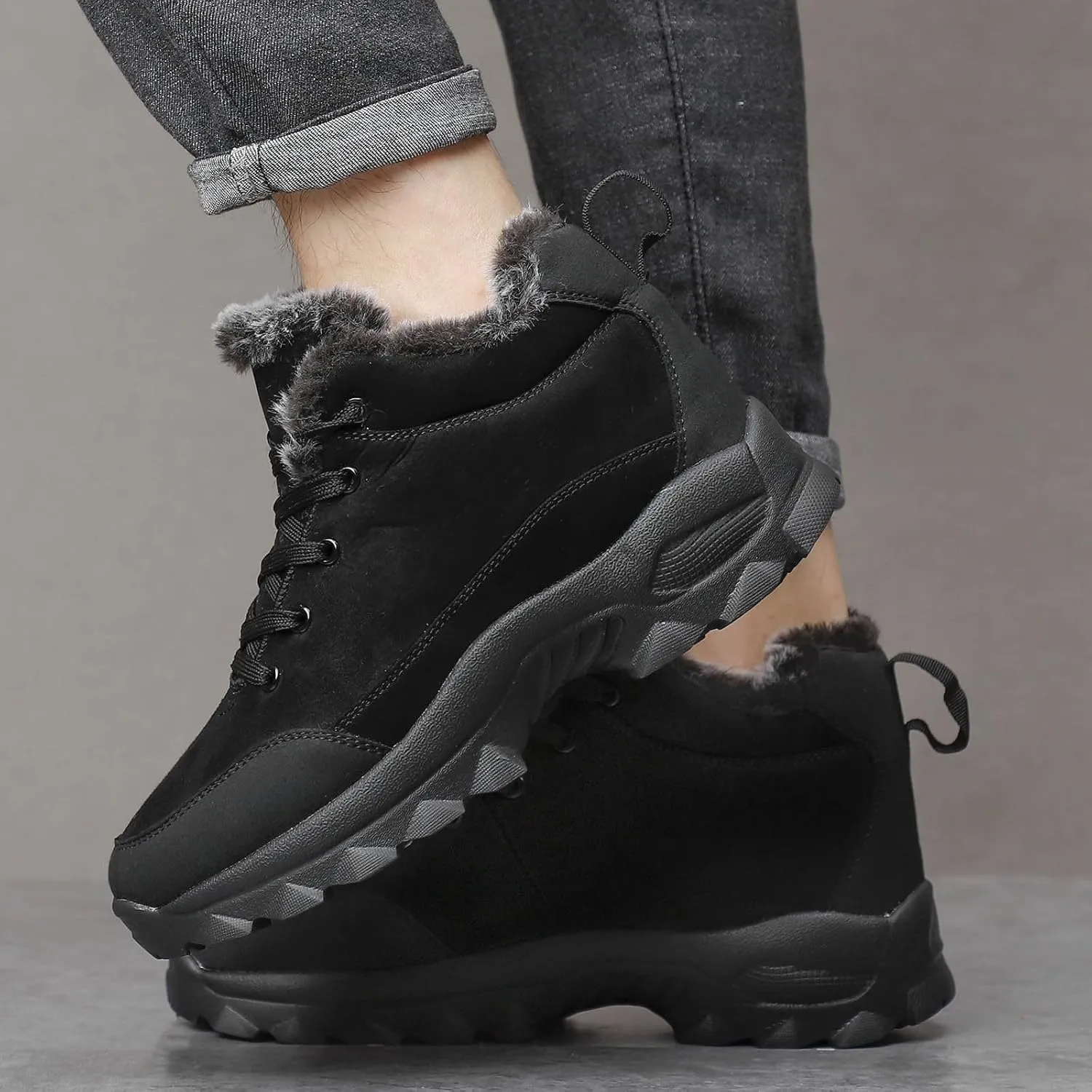 Men's Work Boots Composite Toe Hiking Sneakers with Warm Fur Lining Women's Workout Shoes Comfortable Waterproof Work Shoes Non-Slip Hike Grounded Footwear