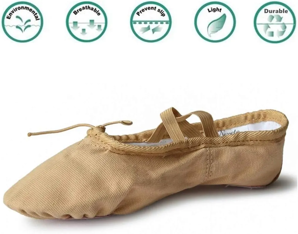 Nexete Women Canvas Ballet Dance Shoes Yoga Gymnastics Leather Split-Sole Slipper Flate Shoes for Women