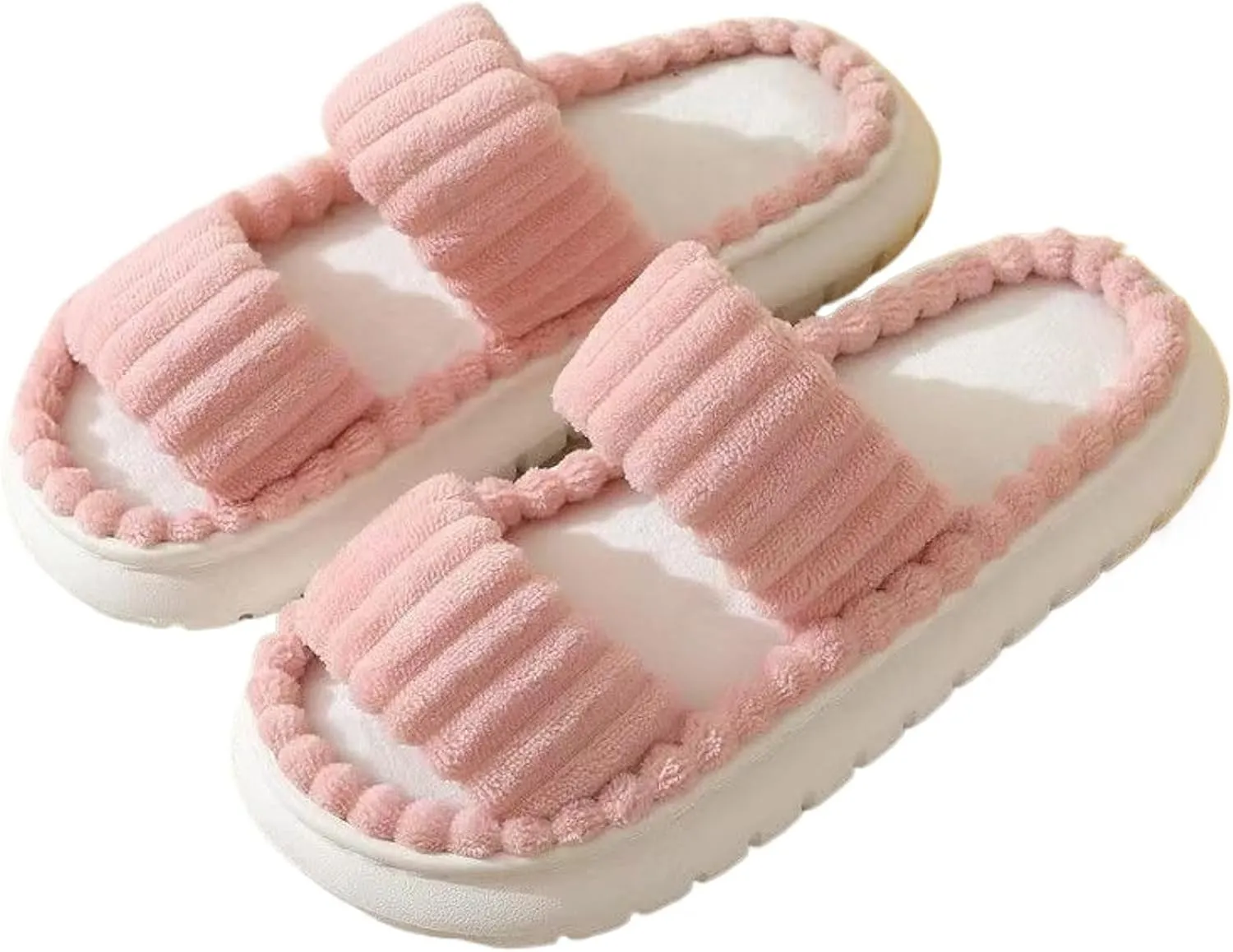 Plush Slippers for Women Double-band Thick-soled Fuzzy Simple Slippers Open Toe Cozy Fluffy Indoor Home Slipper