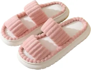 Plush Slippers for Women Double-band Thick-soled Fuzzy Simple Slippers Open Toe Cozy Fluffy Indoor Home Slipper