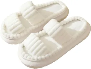 Plush Slippers for Women Double-band Thick-soled Fuzzy Simple Slippers Open Toe Cozy Fluffy Indoor Home Slipper