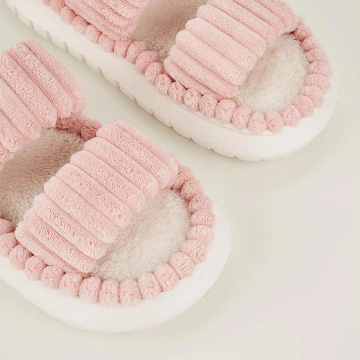 Plush Slippers for Women Double-band Thick-soled Fuzzy Simple Slippers Open Toe Cozy Fluffy Indoor Home Slipper