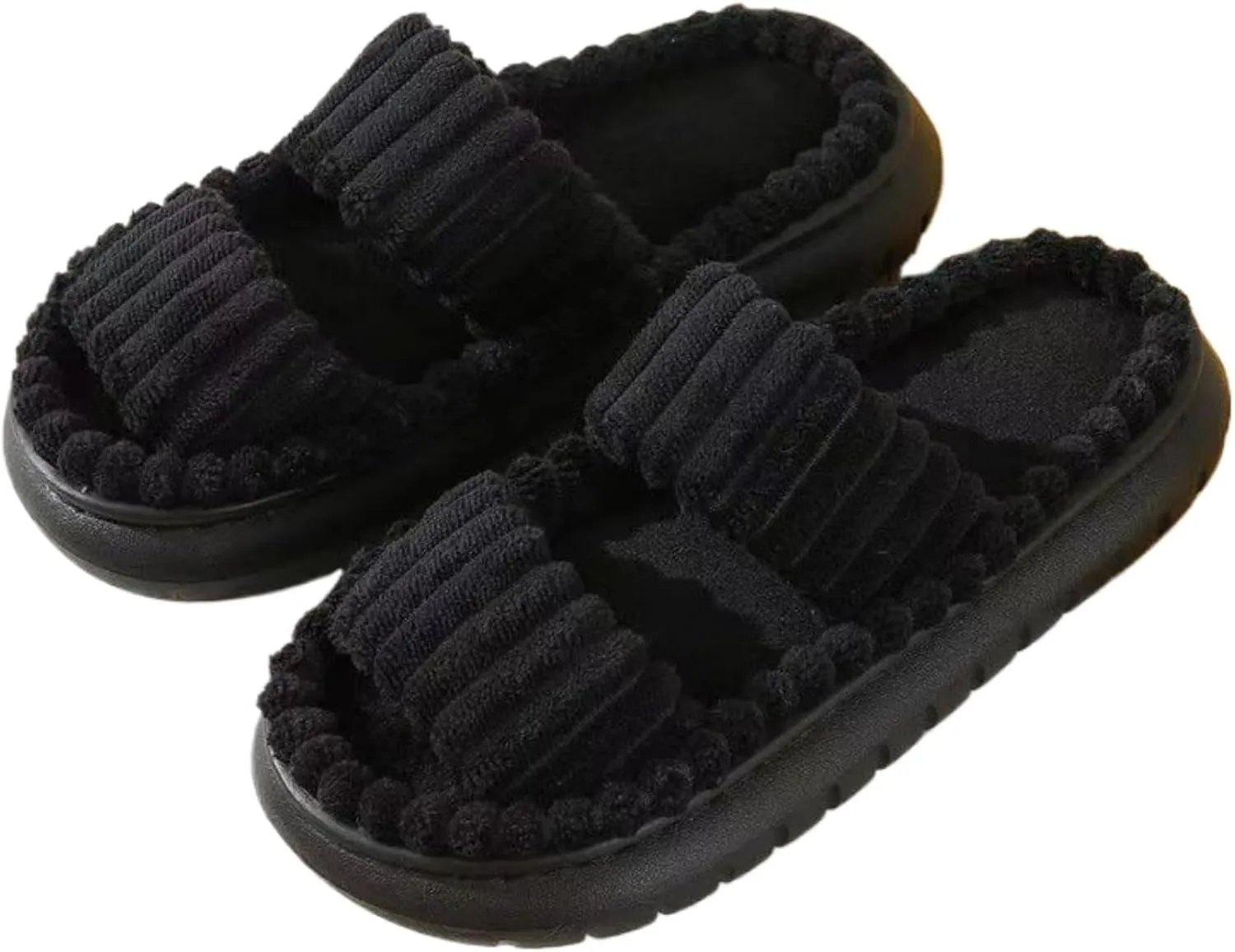 Plush Slippers for Women Double-band Thick-soled Fuzzy Simple Slippers Open Toe Cozy Fluffy Indoor Home Slipper