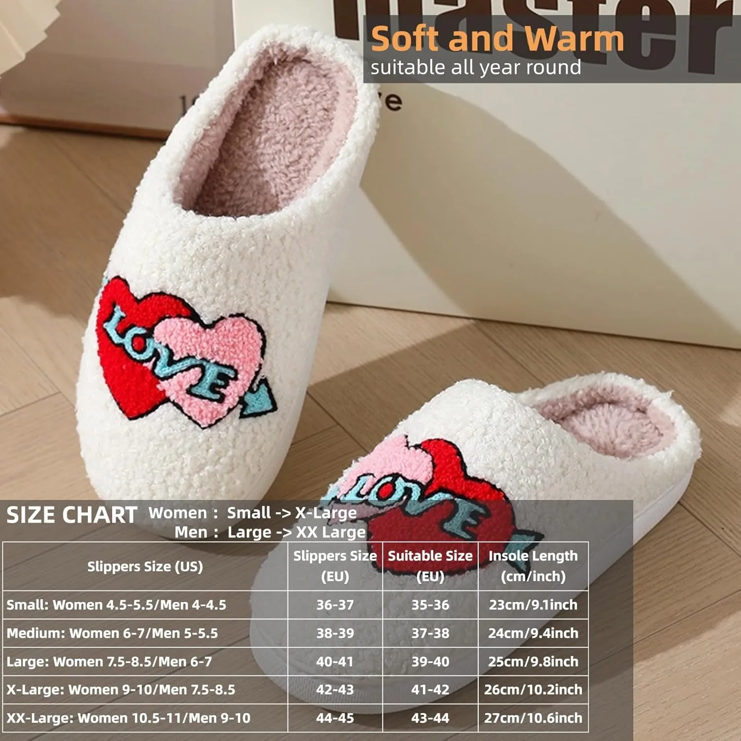 Plush Slippers Warm Slippers Couple Slippers Valentine's Day Slippers Comfy Slippers for Women Men Indoor House Soft Cozy Non-Slip Sole Shoes Bedroom Slippers Fuzzy Slippers Gift