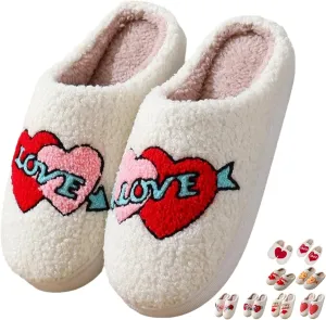 Plush Slippers Warm Slippers Couple Slippers Valentine's Day Slippers Comfy Slippers for Women Men Indoor House Soft Cozy Non-Slip Sole Shoes Bedroom Slippers Fuzzy Slippers Gift