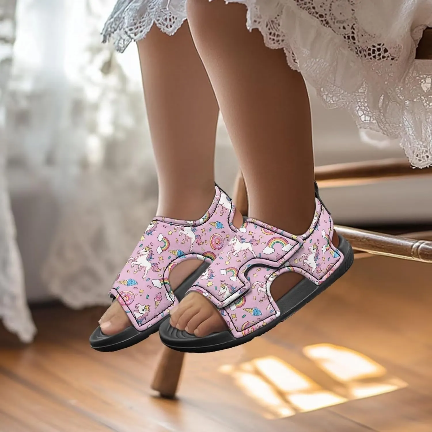 Print Sandals for Toddler Girls with Hook and Loop Design, Breathable, Non-Slip, Easy On/Off, for Daily Wear