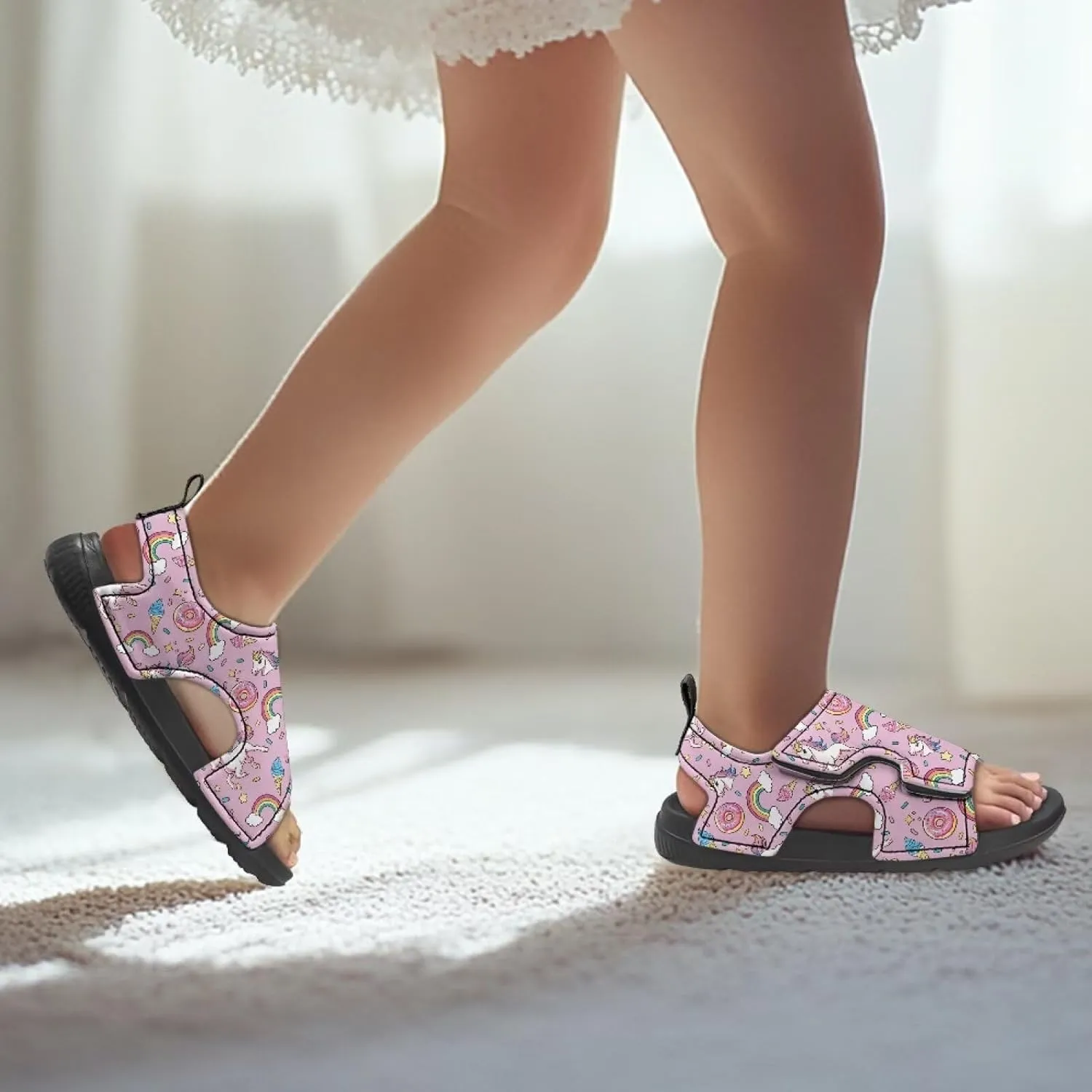 Print Sandals for Toddler Girls with Hook and Loop Design, Breathable, Non-Slip, Easy On/Off, for Daily Wear