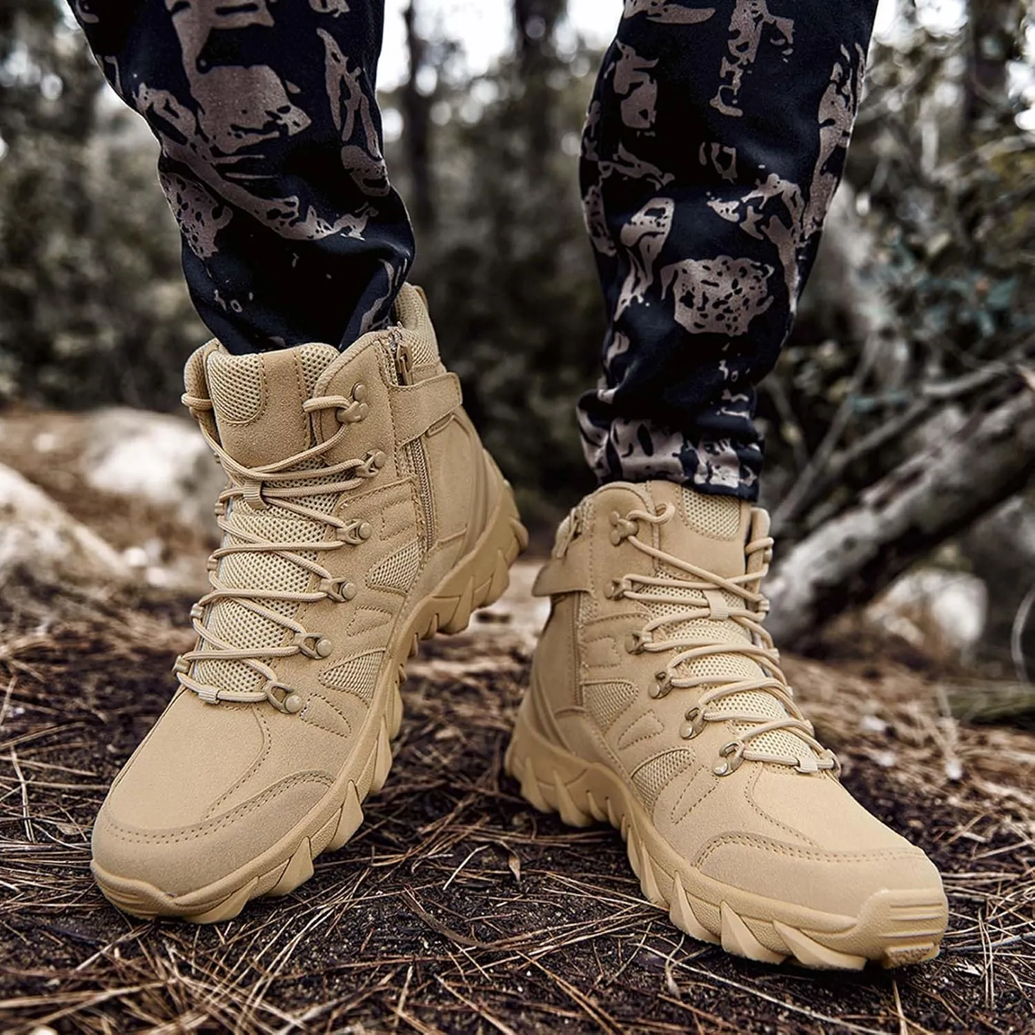 Renyqatt Men's Tactical Boots Hiking Work Boots 6 Inches Lightweight Military Boots Breathable Desert Boots