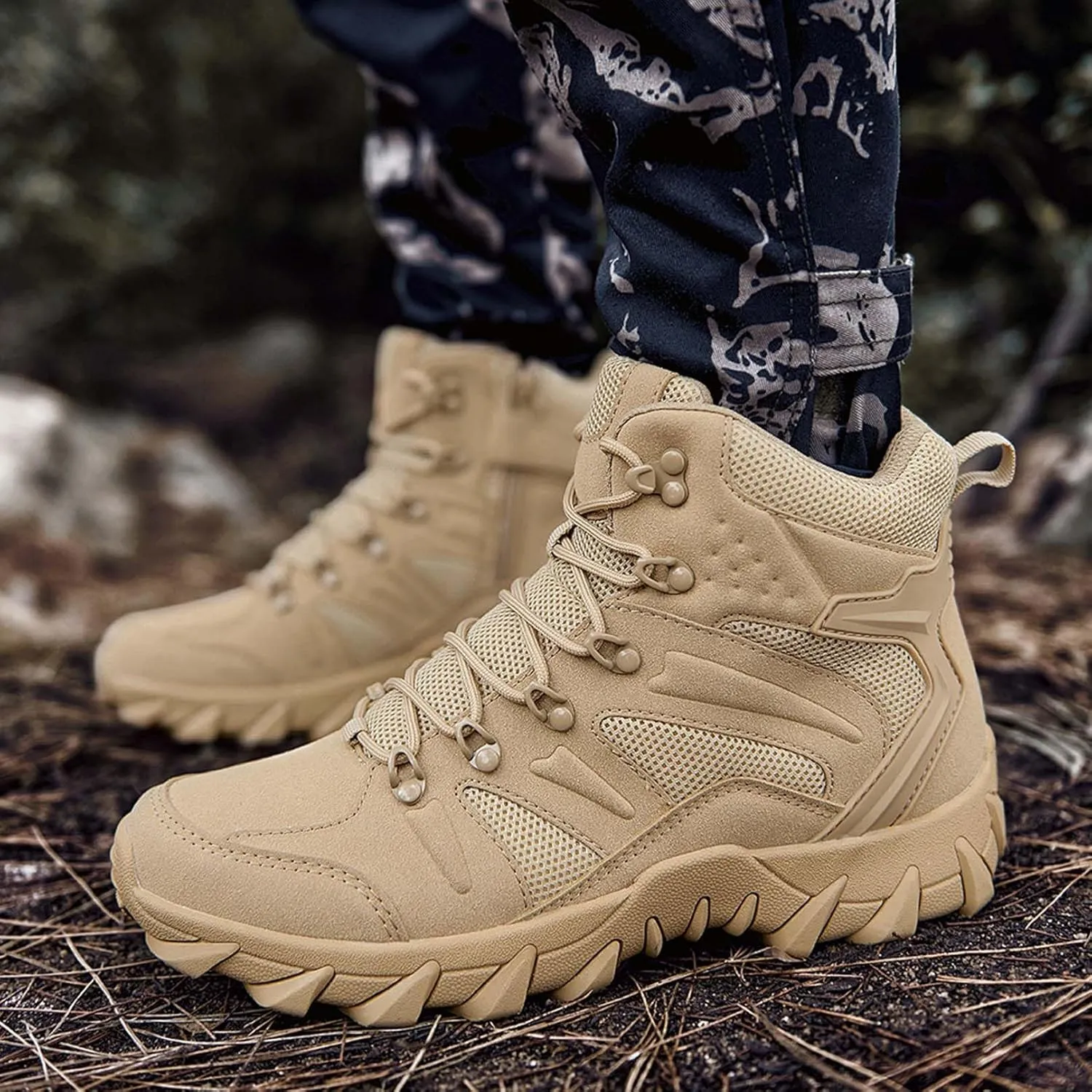Renyqatt Men's Tactical Boots Hiking Work Boots 6 Inches Lightweight Military Boots Breathable Desert Boots