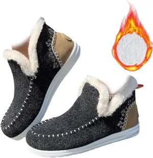 SACFOF Women's Flat Fluffy Ankle Boots,Faux Fur Lining Foam Boots Anti-Slip Plush Lining Winter Warm House Snow Shoes