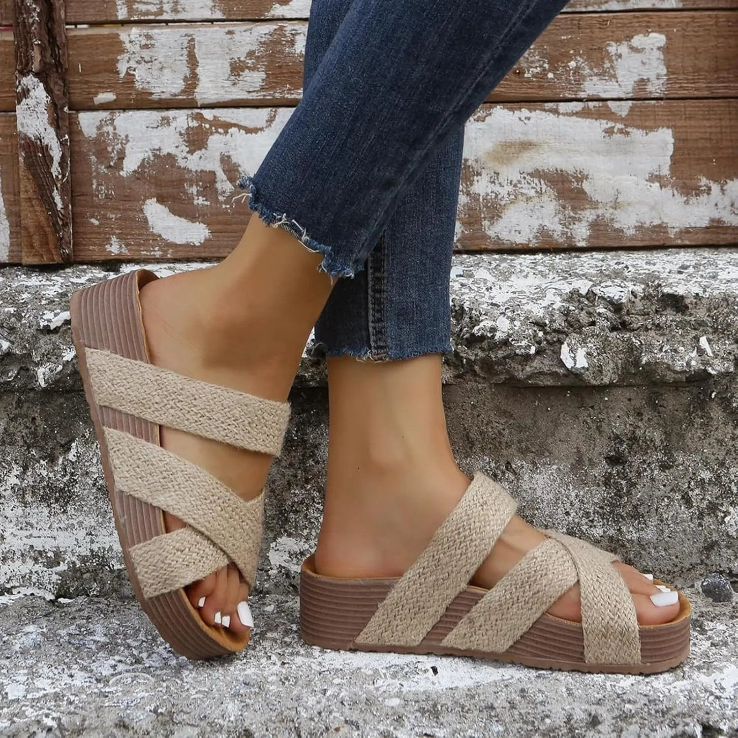 Sandals Women Wedge Shoes Summer Dressy Flip Flops Comfortable Orthopedic Platform Non Slip Sandals Fashion Flower Decor Walking Shoes for Summer And Daily Wear