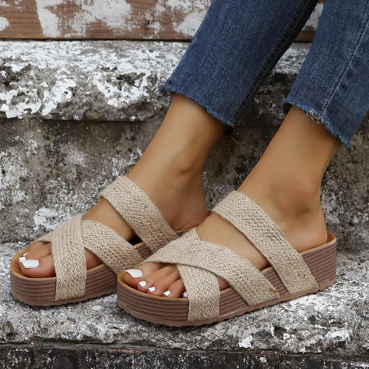 Sandals Women Wedge Shoes Summer Dressy Flip Flops Comfortable Orthopedic Platform Non Slip Sandals Fashion Flower Decor Walking Shoes for Summer And Daily Wear