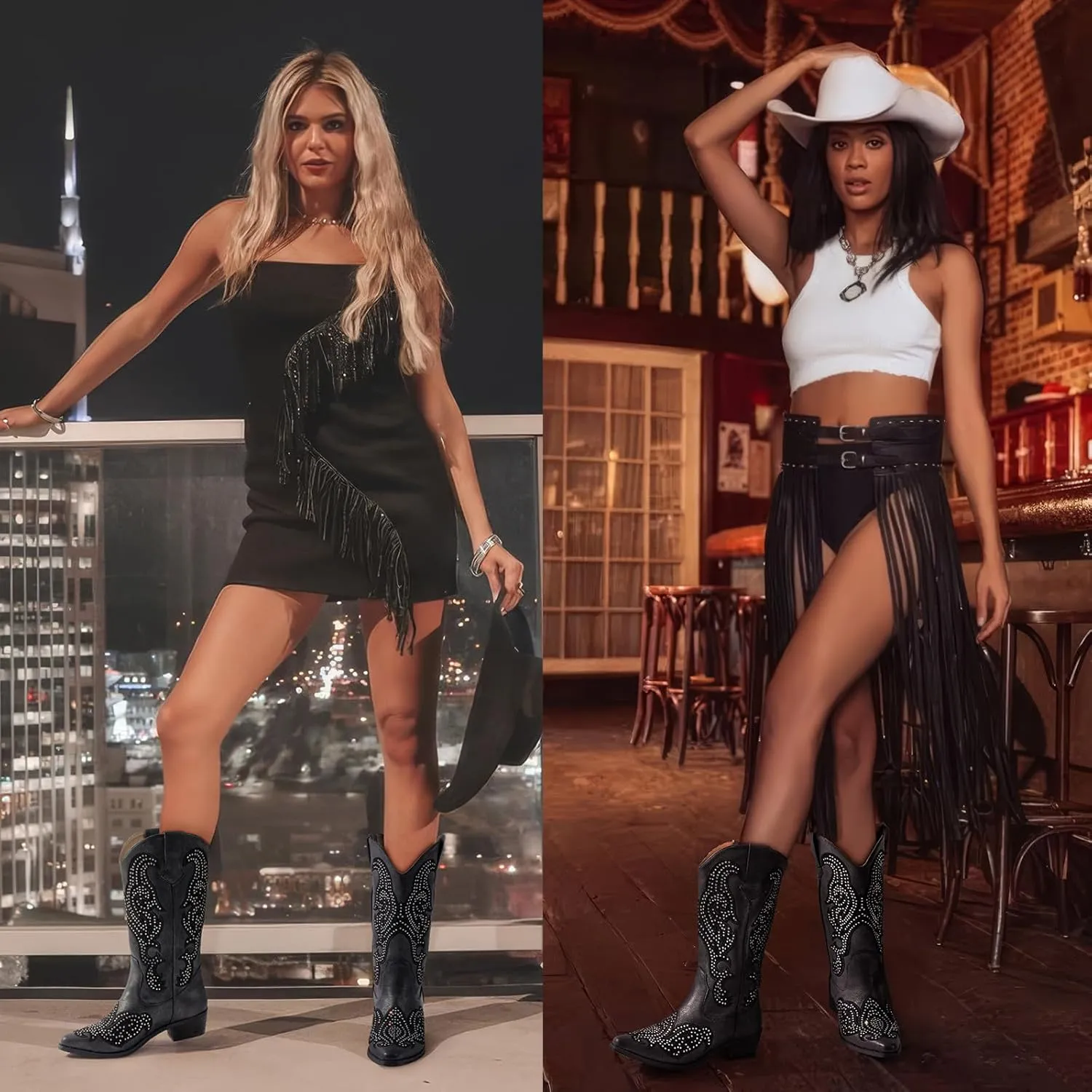 SheSole Women's Rhinestone Cowgirl Boots Sparkly Black Cowboy Boots Diamond Upper Bling Glitter for Party Wedding