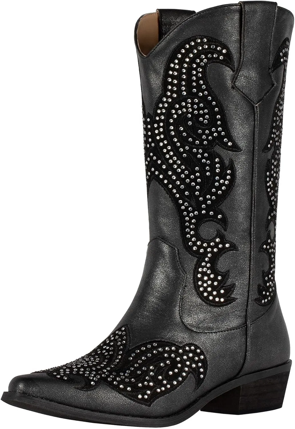 SheSole Women's Rhinestone Cowgirl Boots Sparkly Black Cowboy Boots Diamond Upper Bling Glitter for Party Wedding