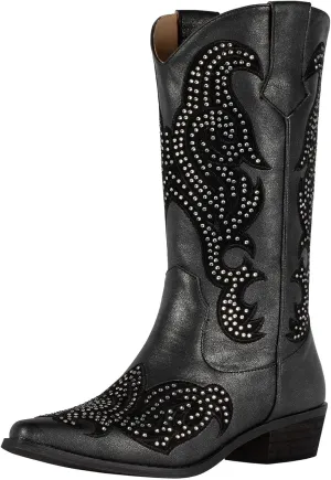 SheSole Women's Rhinestone Cowgirl Boots Sparkly Black Cowboy Boots Diamond Upper Bling Glitter for Party Wedding