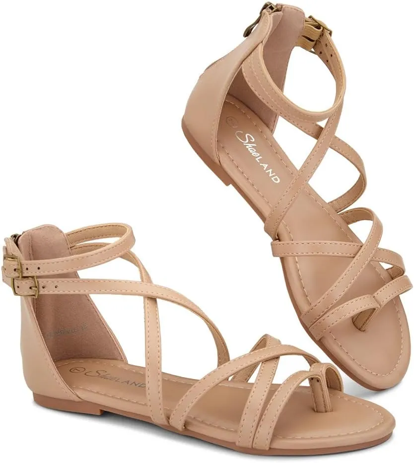 Shoe Land Flat Gladiator Sandals for Women 2025  Fisherman Thong with Adjustable Ankle Strap & Back Zipper | Comfortable for Beach, Walking & Daily Wear