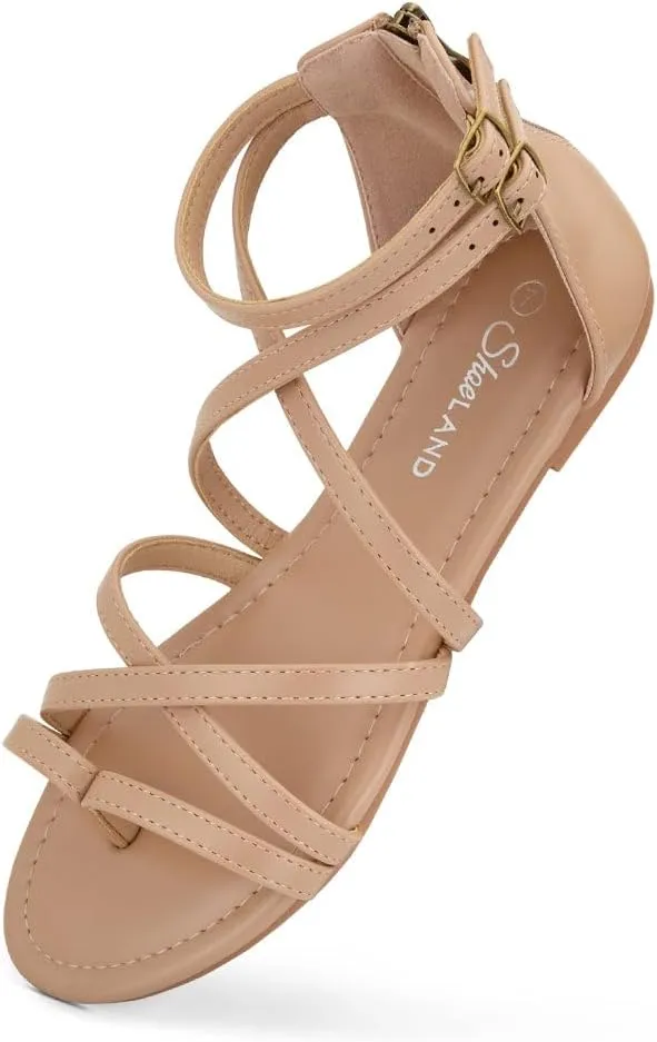 Shoe Land Flat Gladiator Sandals for Women 2025  Fisherman Thong with Adjustable Ankle Strap & Back Zipper | Comfortable for Beach, Walking & Daily Wear