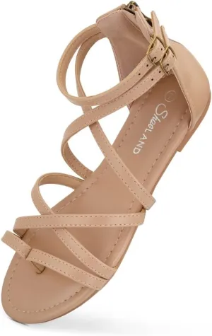 Shoe Land Flat Gladiator Sandals for Women 2025  Fisherman Thong with Adjustable Ankle Strap & Back Zipper | Comfortable for Beach, Walking & Daily Wear