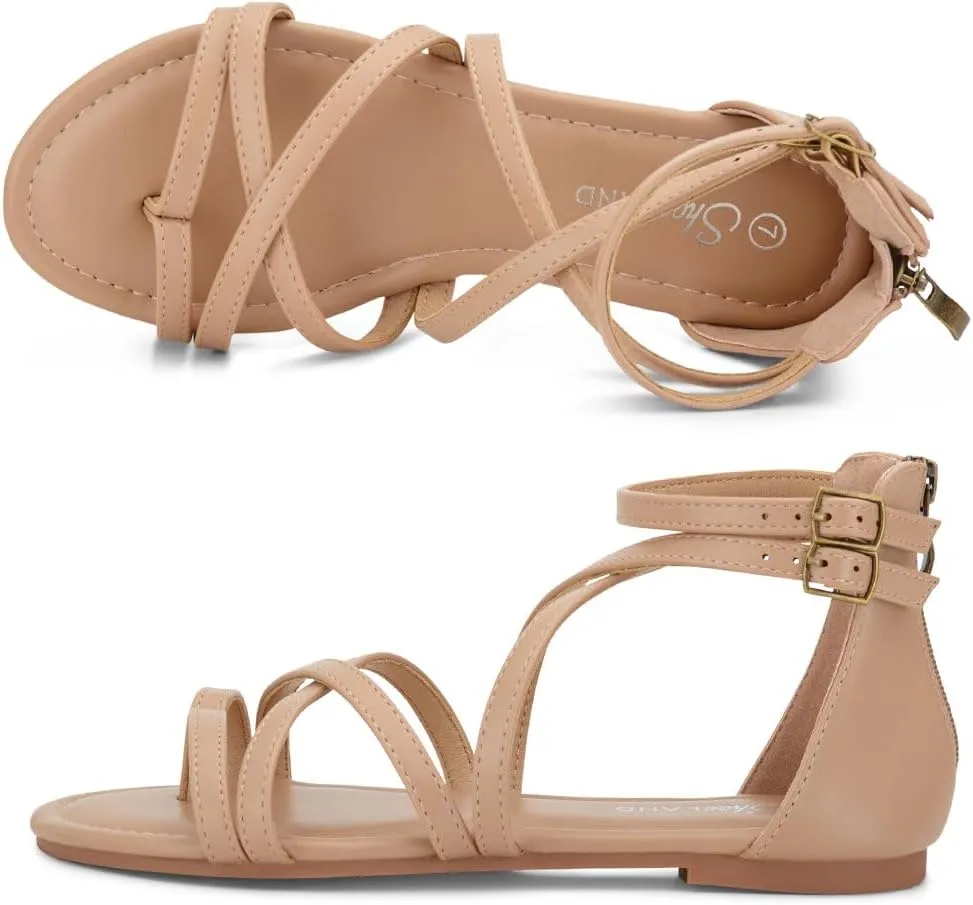 Shoe Land Flat Gladiator Sandals for Women 2025  Fisherman Thong with Adjustable Ankle Strap & Back Zipper | Comfortable for Beach, Walking & Daily Wear