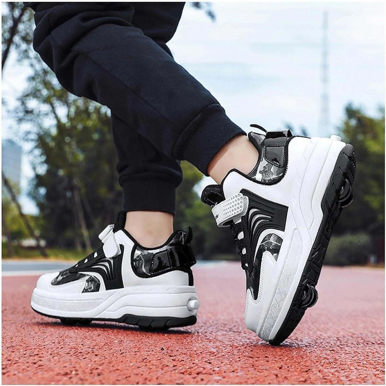 Shoes with Wheelsfor Boys Girls,Retractable Technical Skateboard Shoes, Sports Shoes,4 Wheels Roller Skates, 2 in 1 Multi-Purpose Children's Shoes Gift -A||32 EU