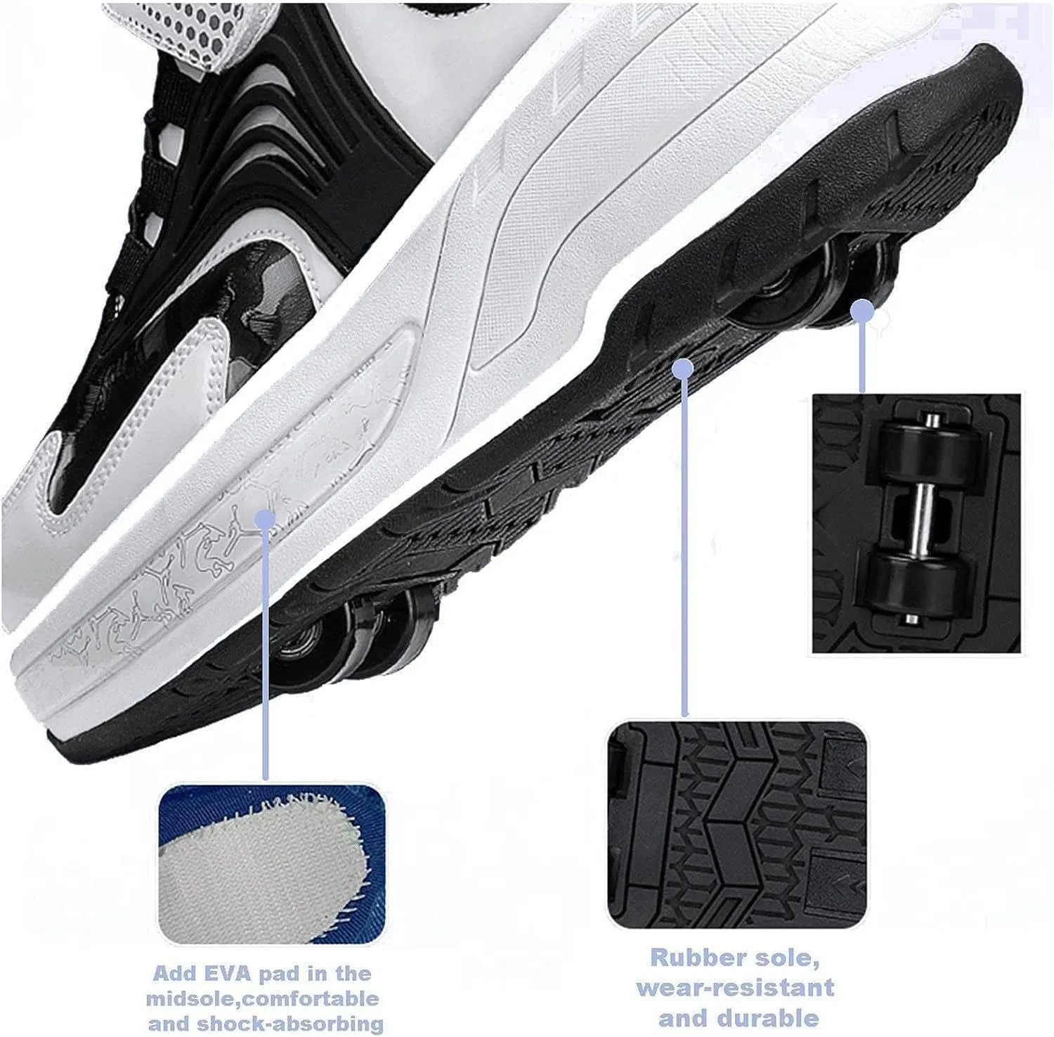 Shoes with Wheelsfor Boys Girls,Retractable Technical Skateboard Shoes, Sports Shoes,4 Wheels Roller Skates, 2 in 1 Multi-Purpose Children's Shoes Gift -A||32 EU