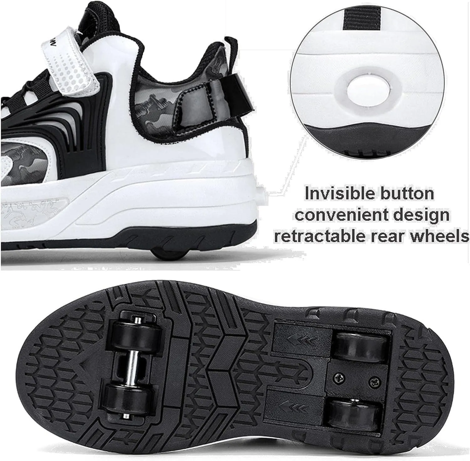 Shoes with Wheelsfor Boys Girls,Retractable Technical Skateboard Shoes, Sports Shoes,4 Wheels Roller Skates, 2 in 1 Multi-Purpose Children's Shoes Gift -A||32 EU