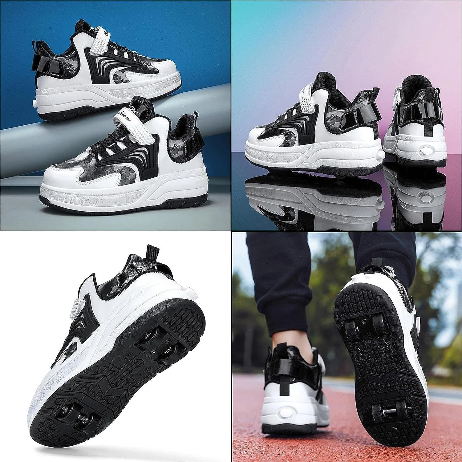 Shoes with Wheelsfor Boys Girls,Retractable Technical Skateboard Shoes, Sports Shoes,4 Wheels Roller Skates, 2 in 1 Multi-Purpose Children's Shoes Gift -A||32 EU