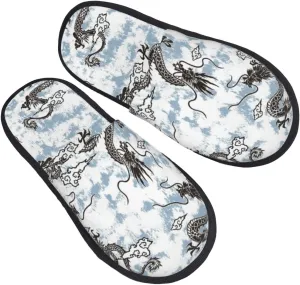 Simple Dragon Pattern Winter Furry Slippers Warm Cozy Indoor Shoes House Slippers For Men Women