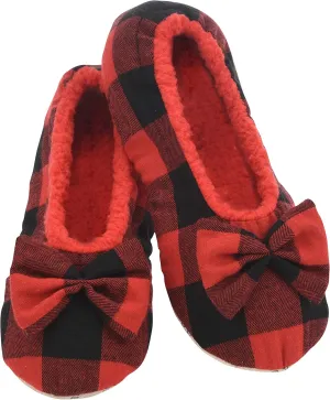 Snoozies Buffalo Plaid Ballet Slippers for Women Indoor, Ballerina Slipper Socks Non-Skid, Ballet House Slippers for Women