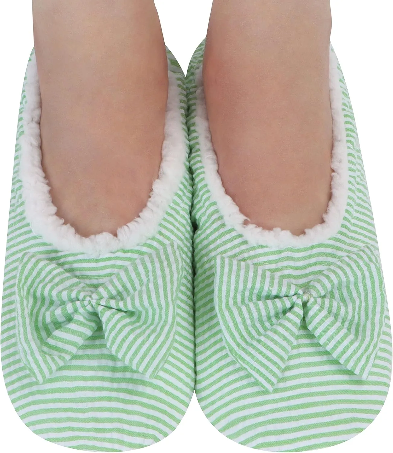 Snoozies Flat Ballet Slippers for Women Indoor, Lightweight and Soft Sherpa-Lined Slipper Socks Non-Skid, Ladies Gifts