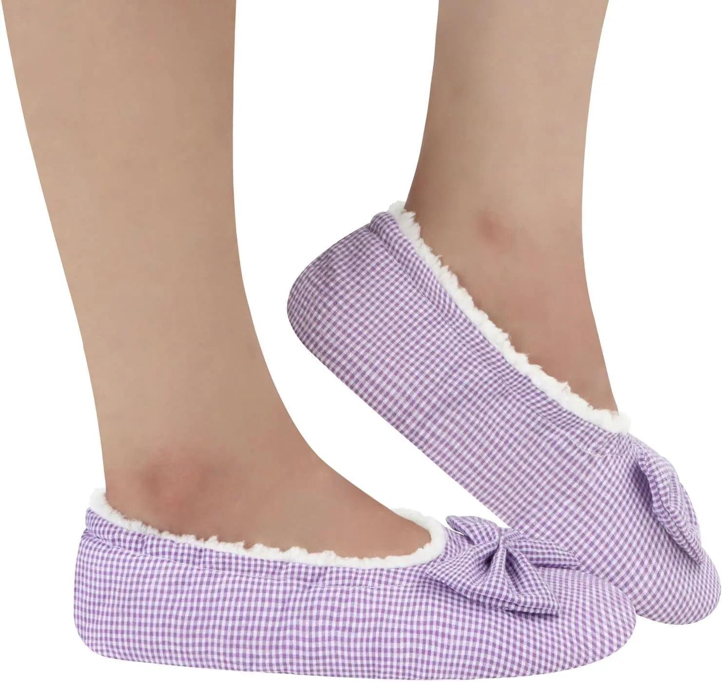 Snoozies Flat Ballet Slippers for Women Indoor, Lightweight and Soft Sherpa-Lined Slipper Socks Non-Skid, Ladies Gifts