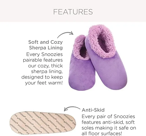 Snoozies Flat Ballet Slippers for Women Indoor, Lightweight and Soft Sherpa-Lined Slipper Socks Non-Skid, Ladies Gifts