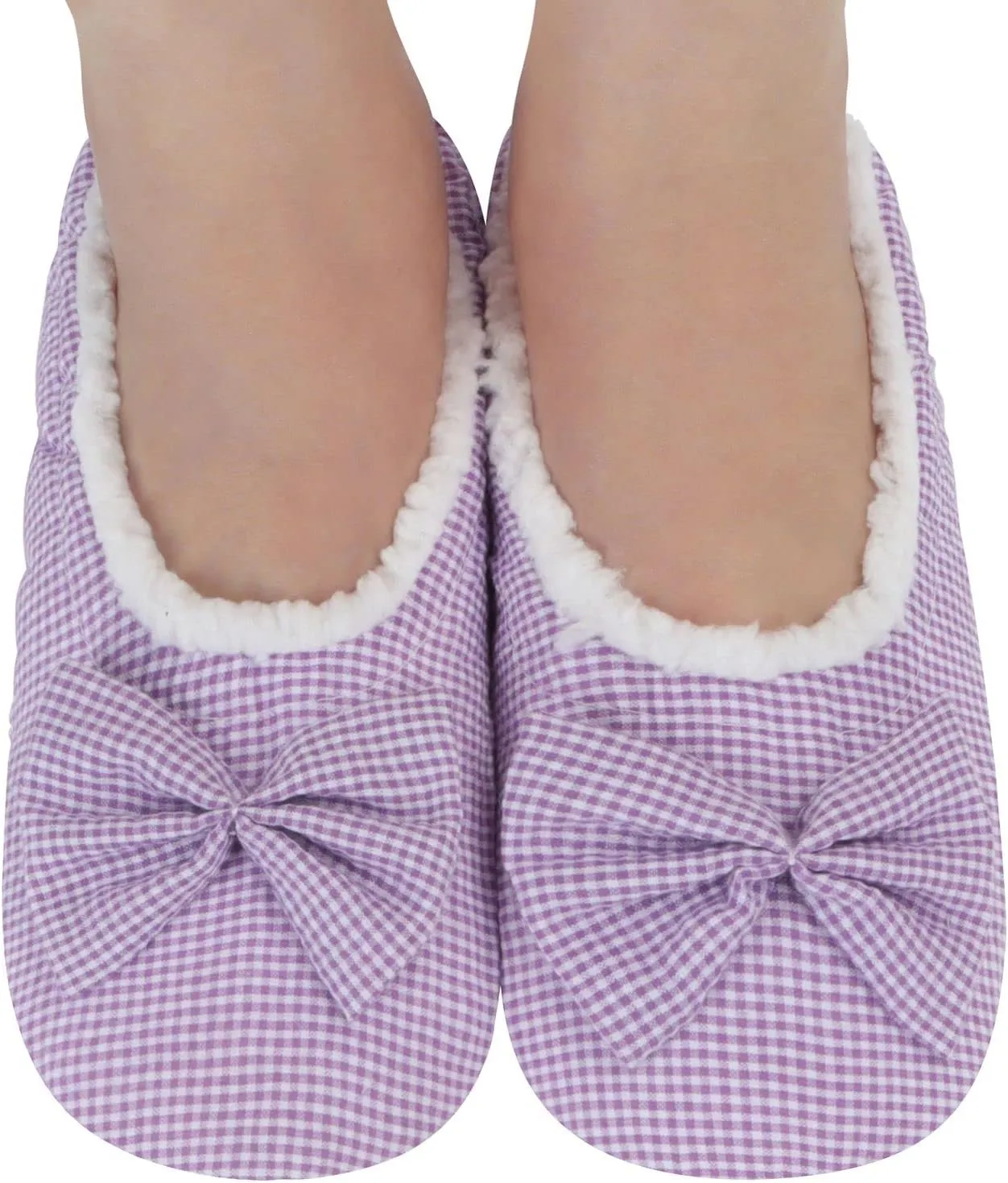 Snoozies Flat Ballet Slippers for Women Indoor, Lightweight and Soft Sherpa-Lined Slipper Socks Non-Skid, Ladies Gifts