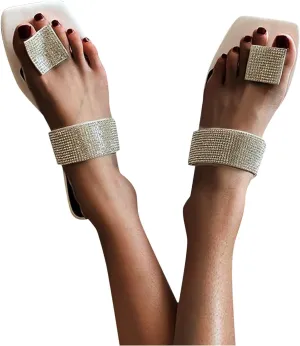 Square Diamond Flip Flops for Womens Summer New Leisure Simple Toe Ring Slippers Fashion Sandals