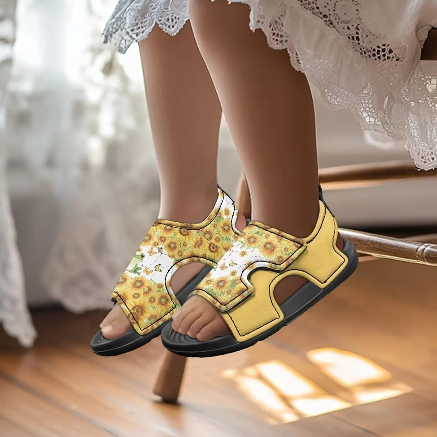 Sunflower Printed Boys' Sandals Hook and Loop Athletic Sandals for (Toddler/Little Kid/Big Kid) for Daily Wear