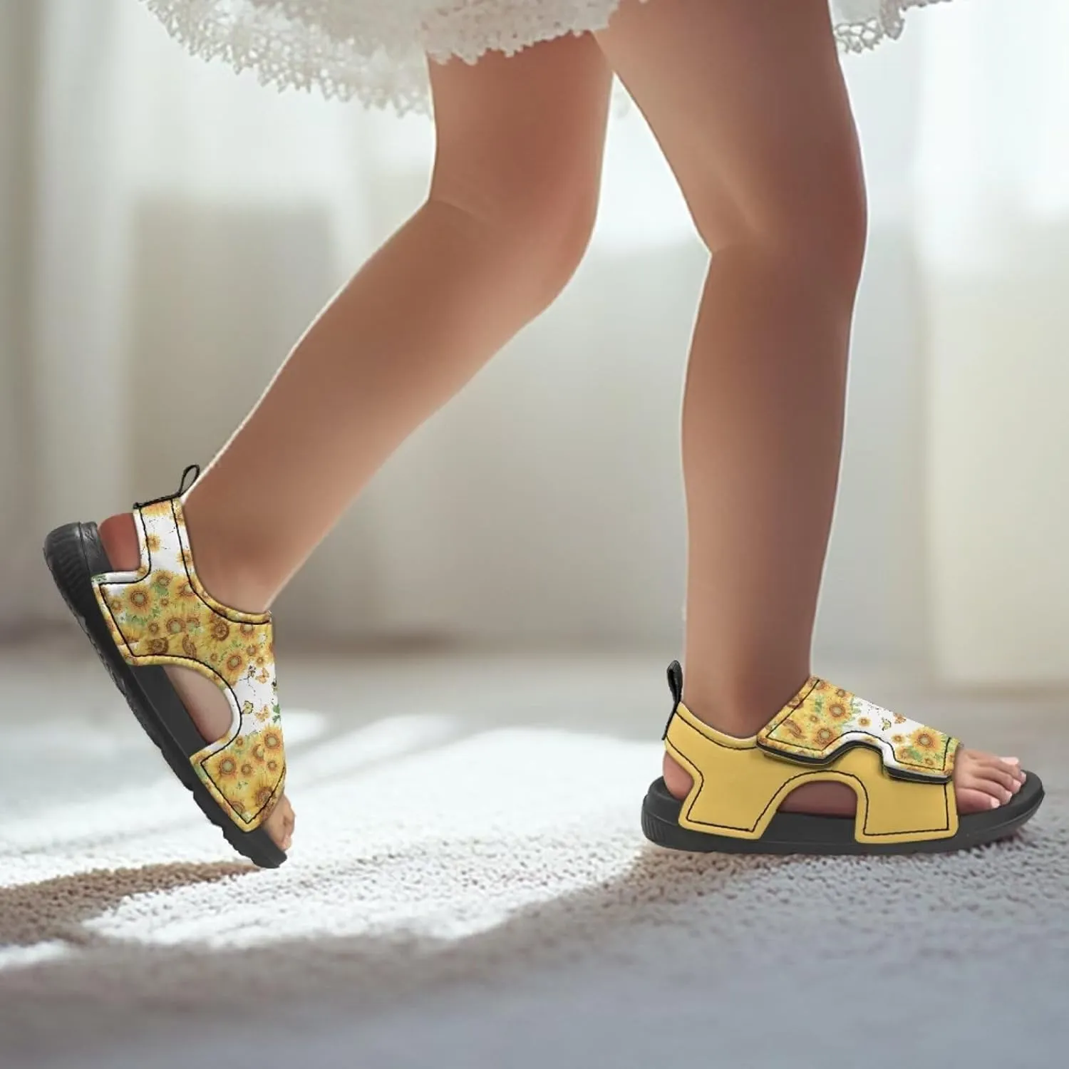 Sunflower Printed Boys' Sandals Hook and Loop Athletic Sandals for (Toddler/Little Kid/Big Kid) for Daily Wear