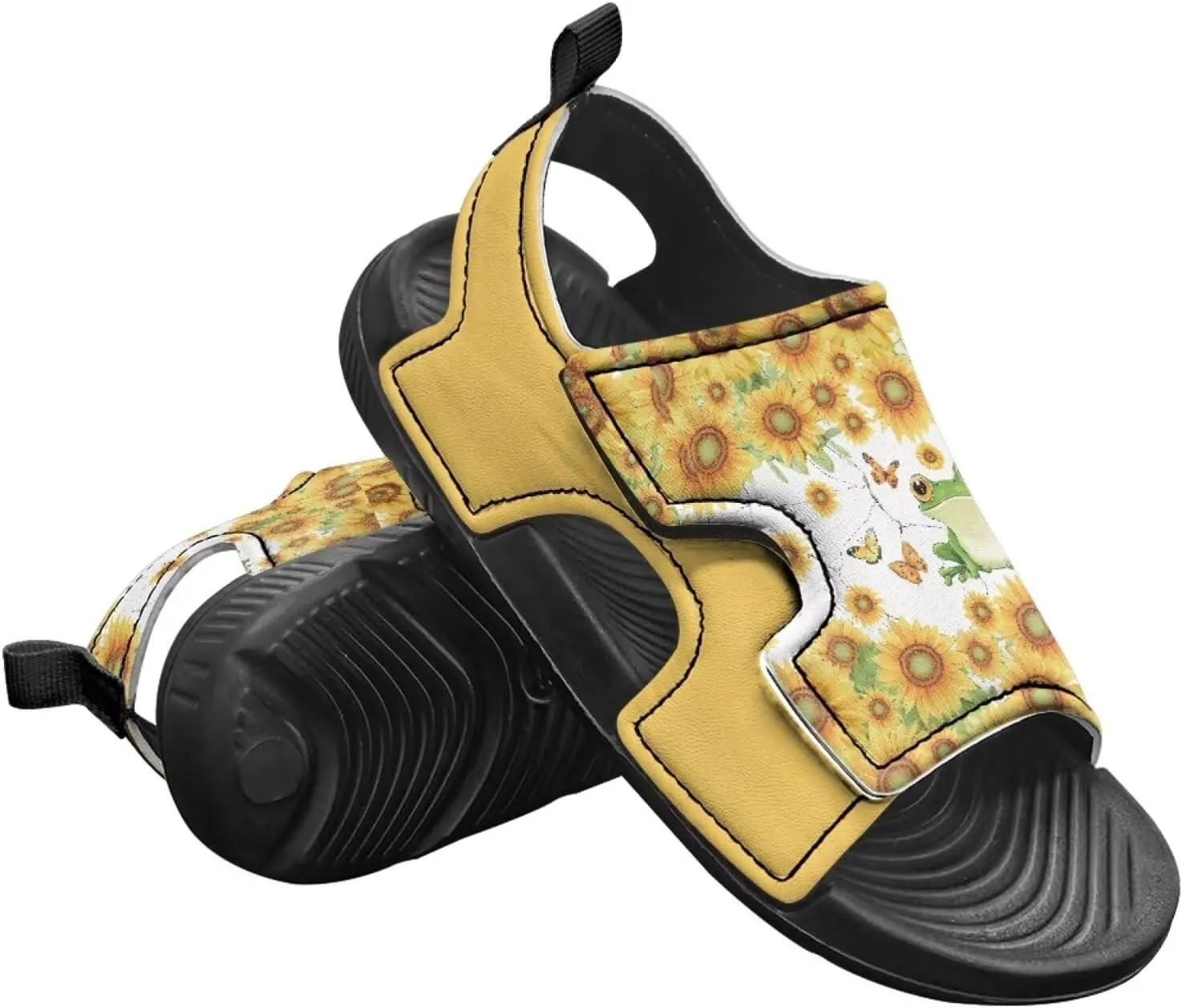 Sunflower Printed Boys' Sandals Hook and Loop Athletic Sandals for (Toddler/Little Kid/Big Kid) for Daily Wear