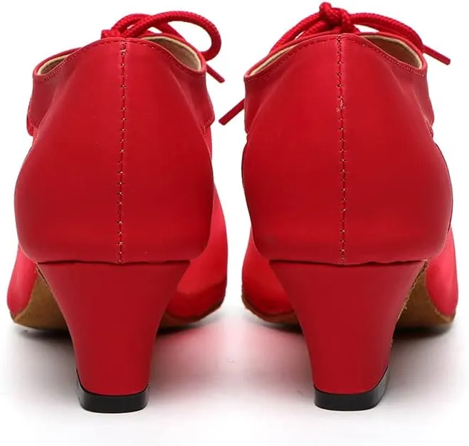 SWDZM Women Ballroom Dance Shoes Salsa Latin Practice Shoes Lace-up Teaching Dance Shoes,Model YCL504